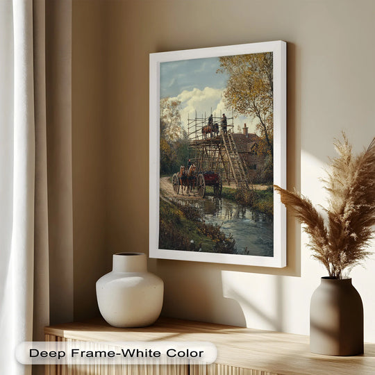 Horse Cart and Scaffold Scene - Historic Oil Painting - MyPhotoStation