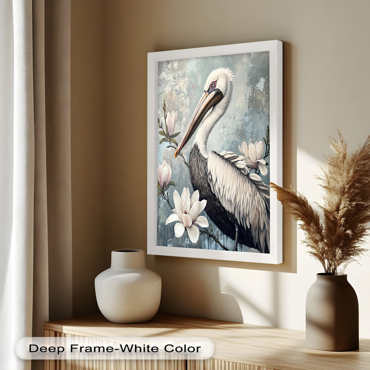 White Pelican Among Magnolia Blossoms - Animal Oil Painting