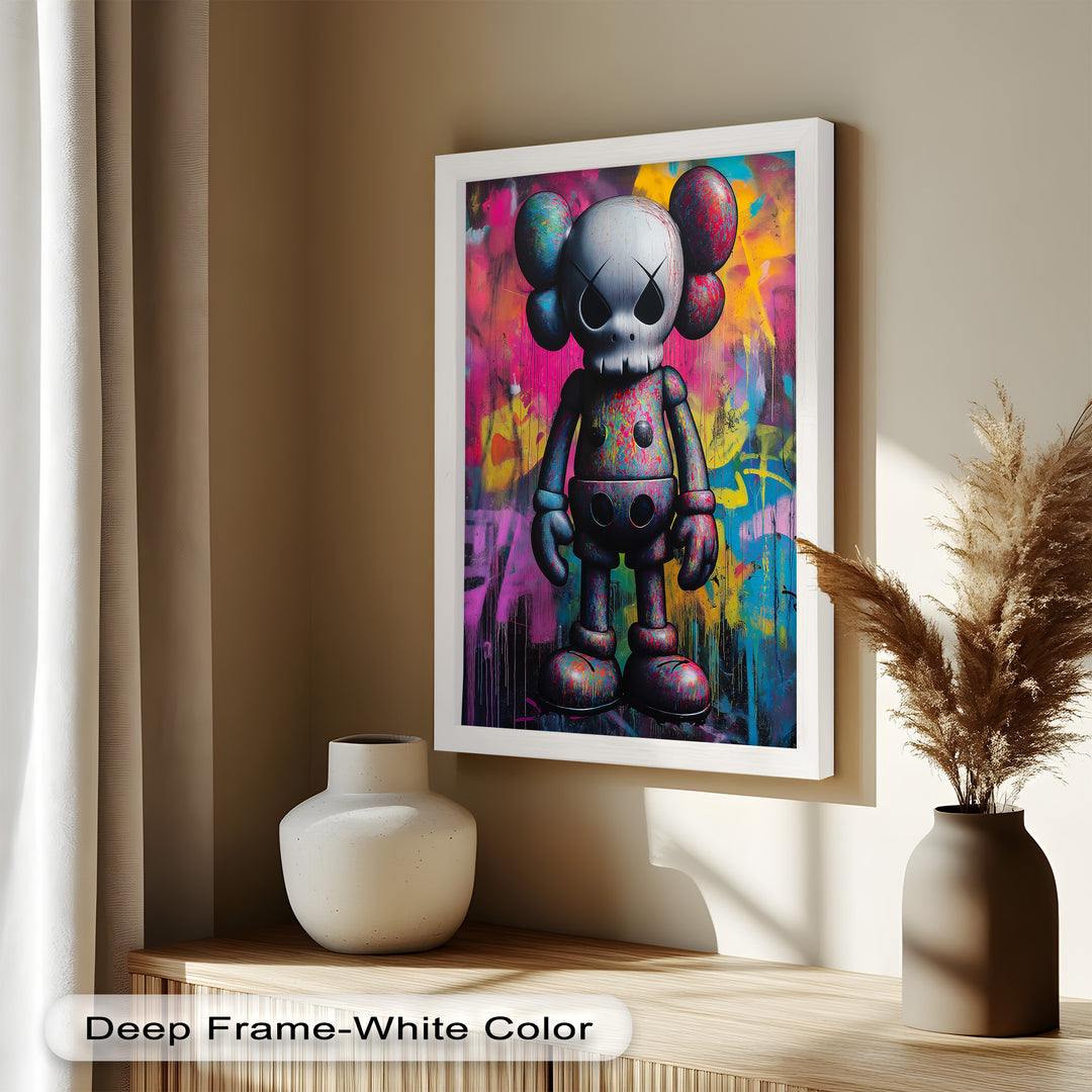 Neon Skull Companion – Mehrfarbiges KAWS-Ölgemälde