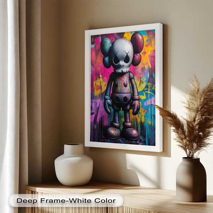 Neon Skull Companion – Mehrfarbiges KAWS-Ölgemälde