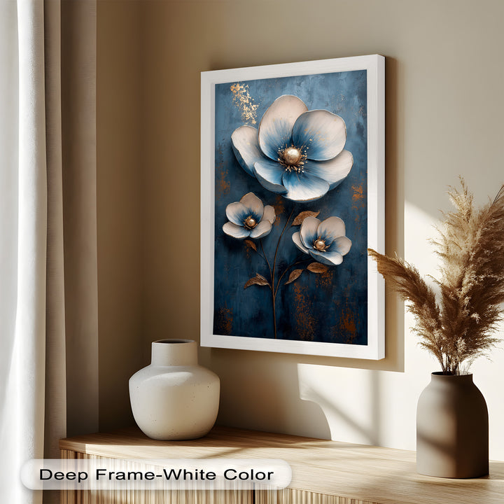 Blue and Gold Flower - Modern Oil Painting
