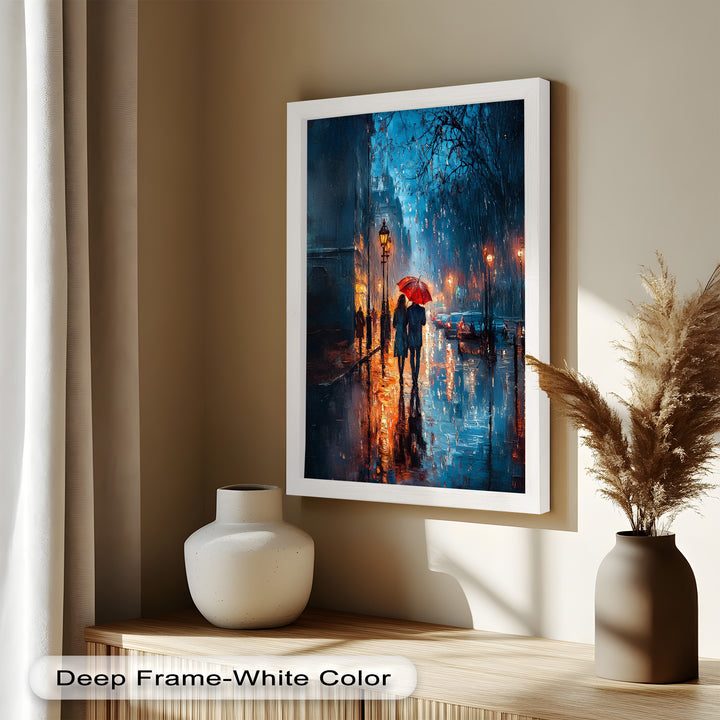 Lovers in the Rain – Romantic Night Street Oil Painting
