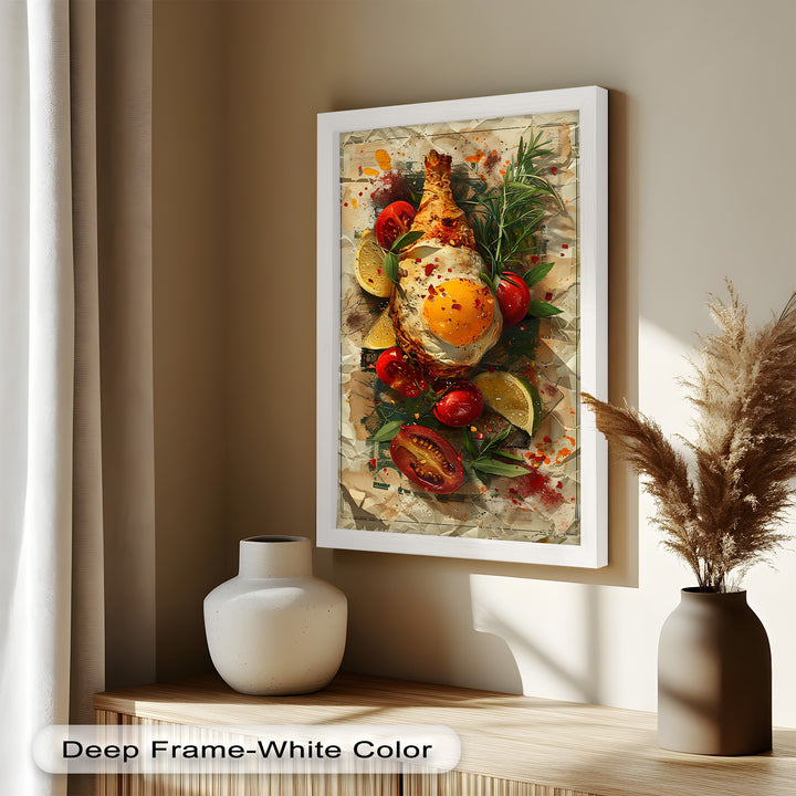 Spiegelei und Brathähnchen mit Kräutern - Food Painting