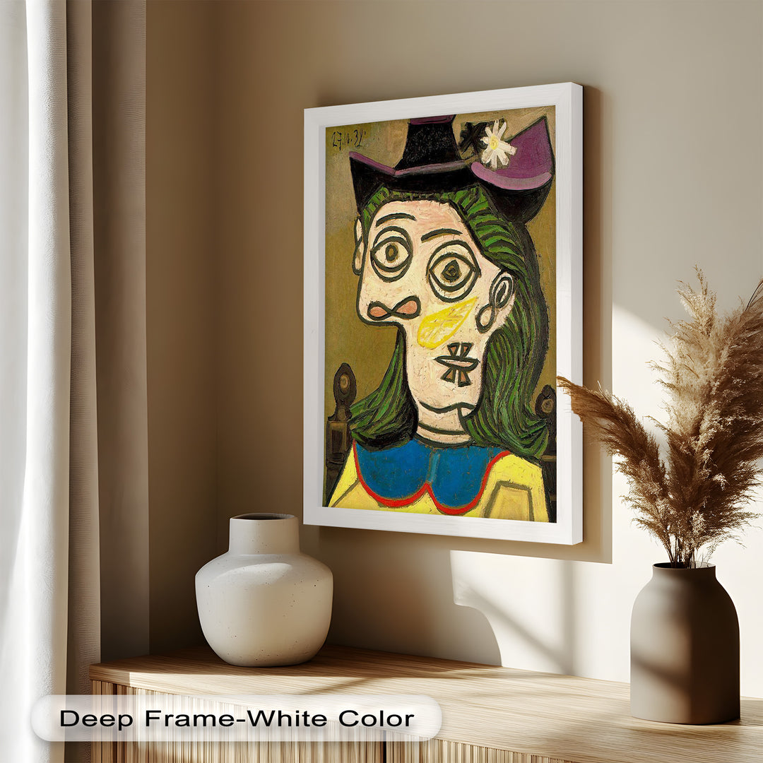 Whimsical Hat – Abstract Female Portrait with Flower Detail Picasso Oil Painting