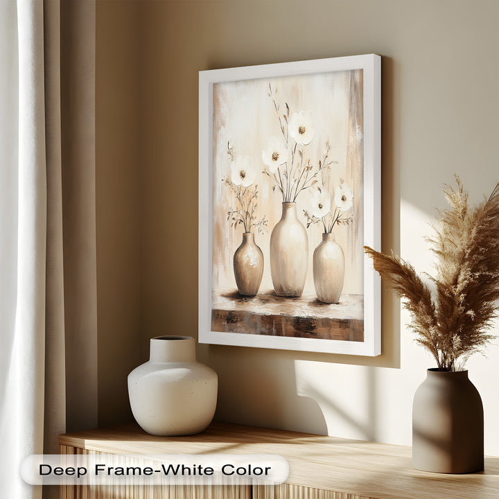 Serenity in Neutral Tones – White Floral Still Life Oil Painting
