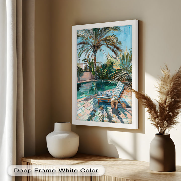 Poolside Palm Tree Escape – Tropical Oil Painting