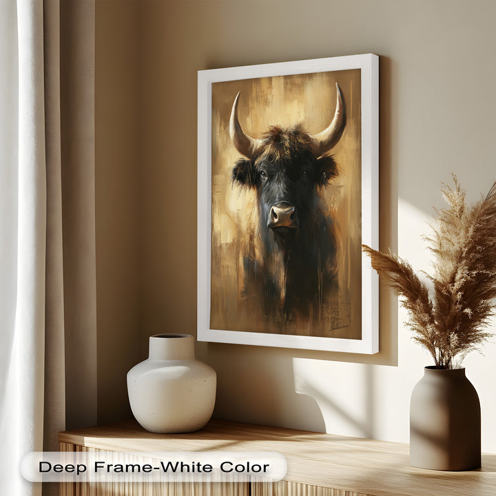 Bull in Amber Tones - Animal Oil Painting
