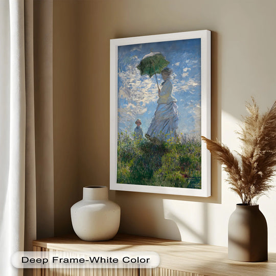 Bathed in muted tones, the Stroll in the Breeze modern oil painting art displays a soft color saturation, giving the garden walk scene a dreamlike, historic ambiance.