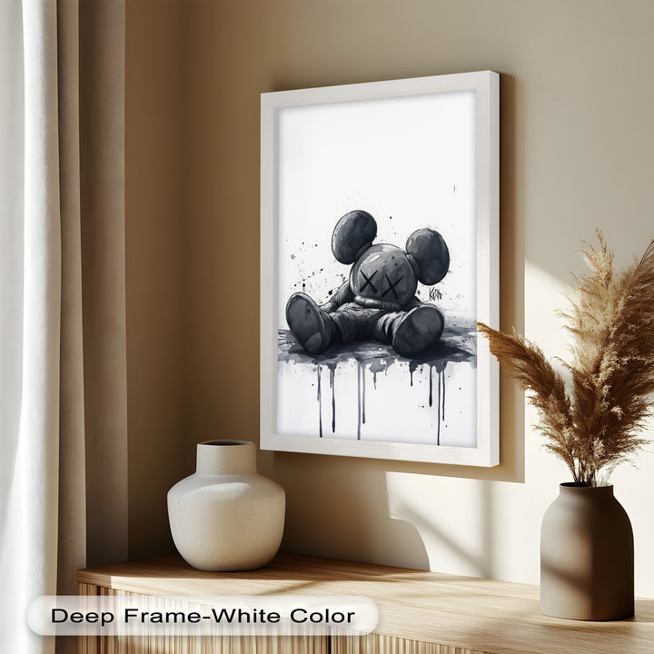 Gefallenes Schweigen – Monochromes KAWS-Ölgemälde