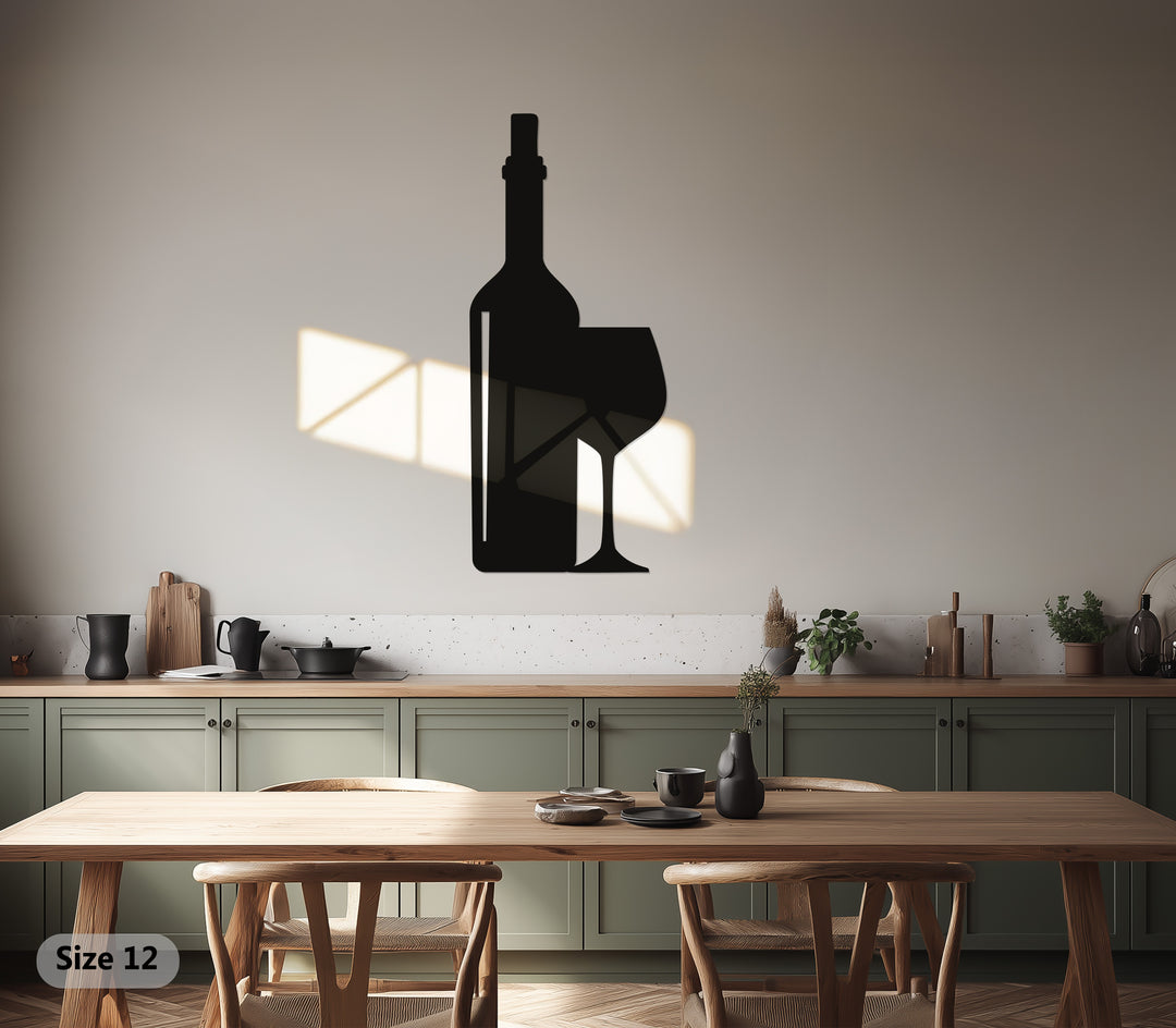 Wine Bottle & Glass – Modern Kitchen Metal Wall Art