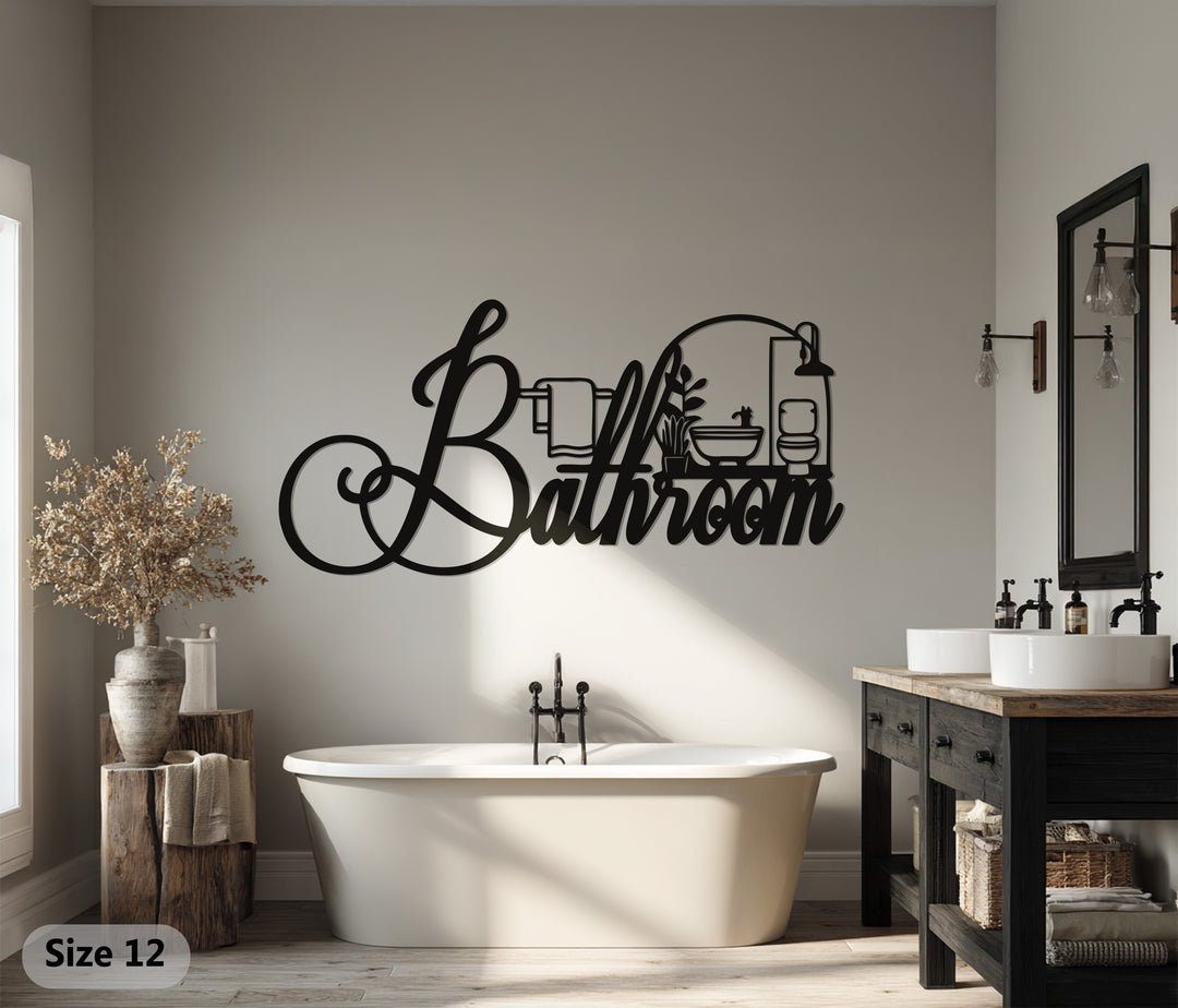 Elegant Script Bathroom – Modern Metal Wall Art Decor