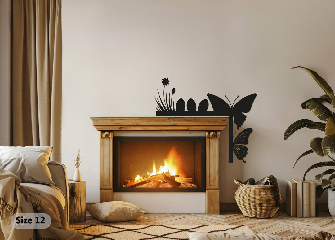 صحوة الربيع - ديكور مدفأة معدني على شكل فراشة ومرج