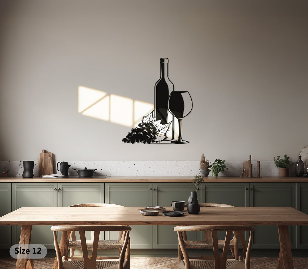 Wine Bottle & Glass Metal Wall Art – Modern Kitchen & Bar Decor