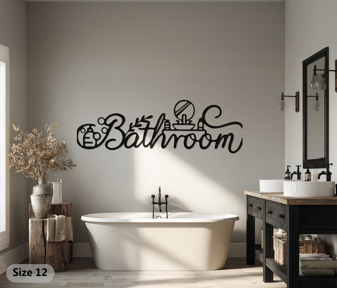 Stylish Script Bathroom – Modern Metal Wall Art Sign