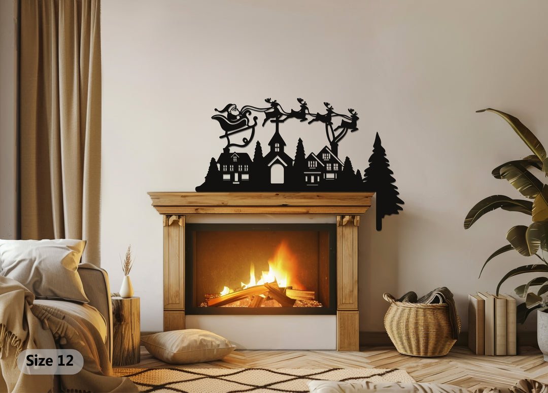 قرية ليلة عيد الميلاد – ديكور مدفأة معدني على شكل زلاجة سانتا