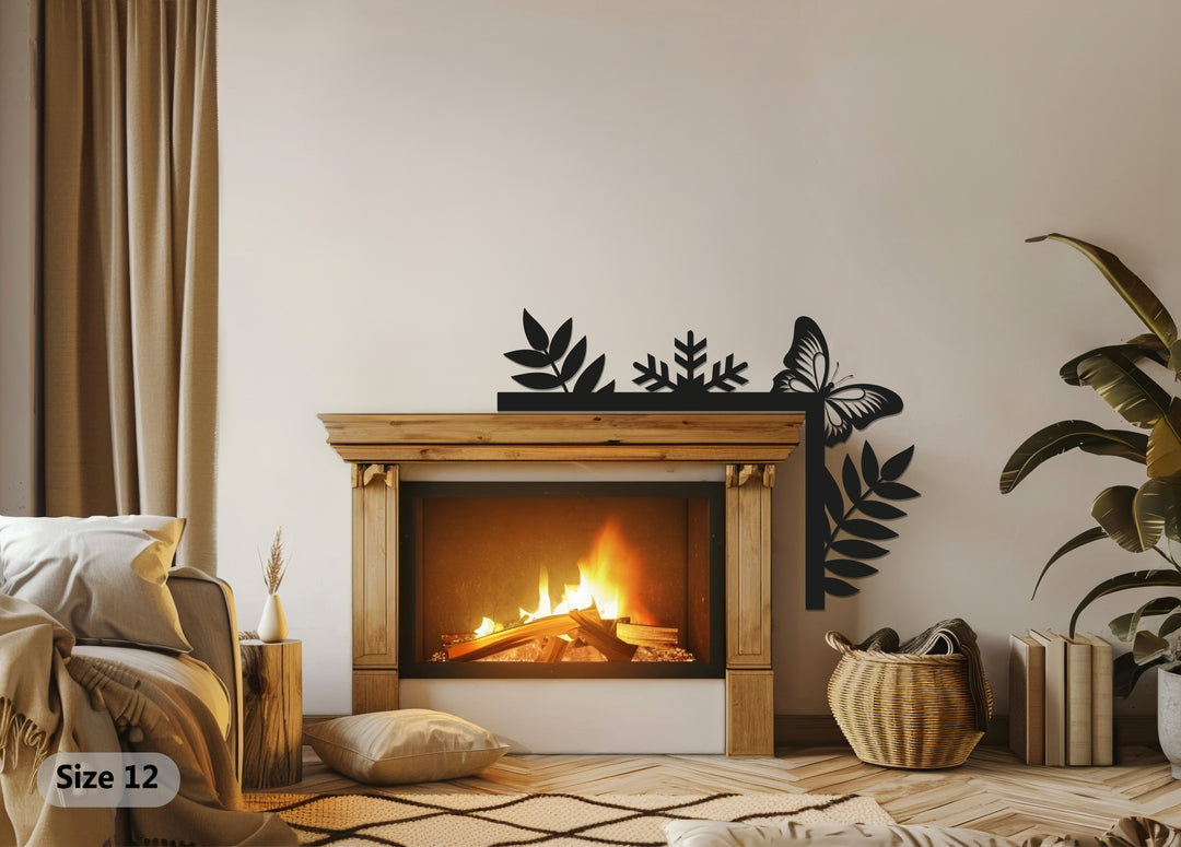 تناغم الطبيعة - ديكور معدني للمدفأة على شكل فراشة وورقة