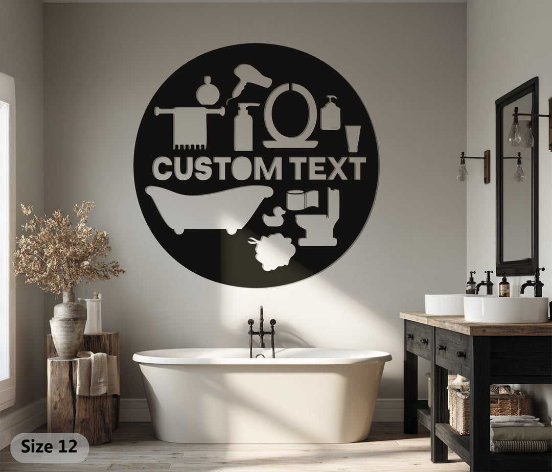 Custom Bathroom Sign – Personalized Round Metal Wall Art