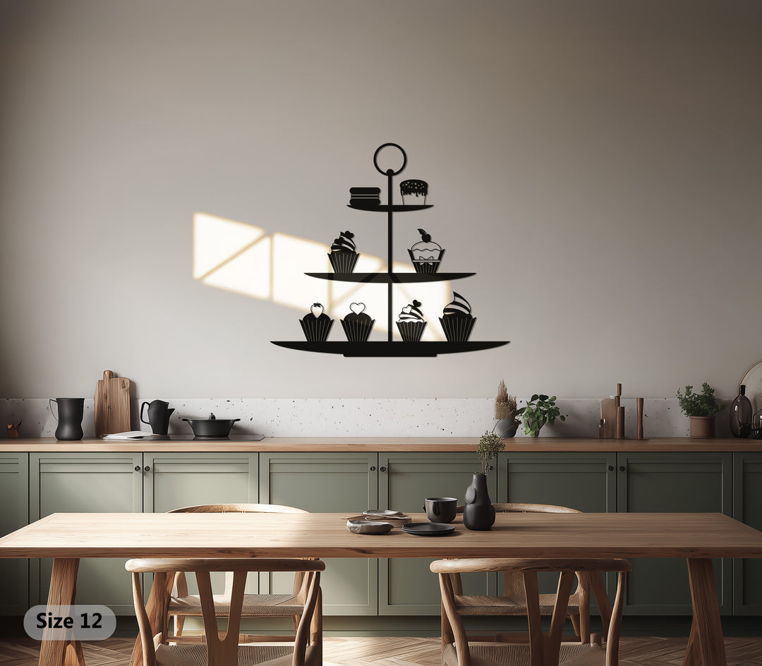 Cupcake Stand Silhouette – Sweet Kitchen Metal Wall Art