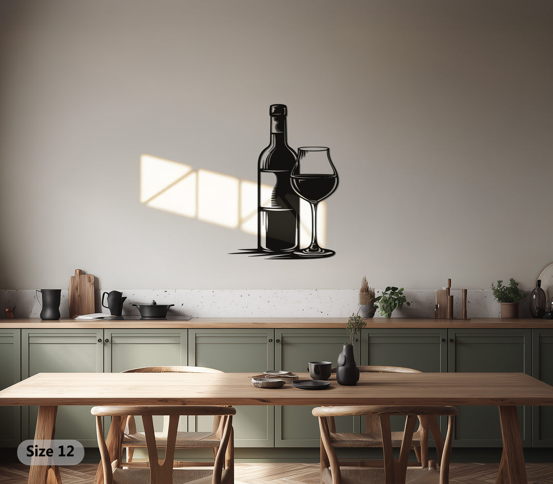 Wine Bottle & Glass Silhouette Metal Wall Art – Modern Bar & Kitchen Decor