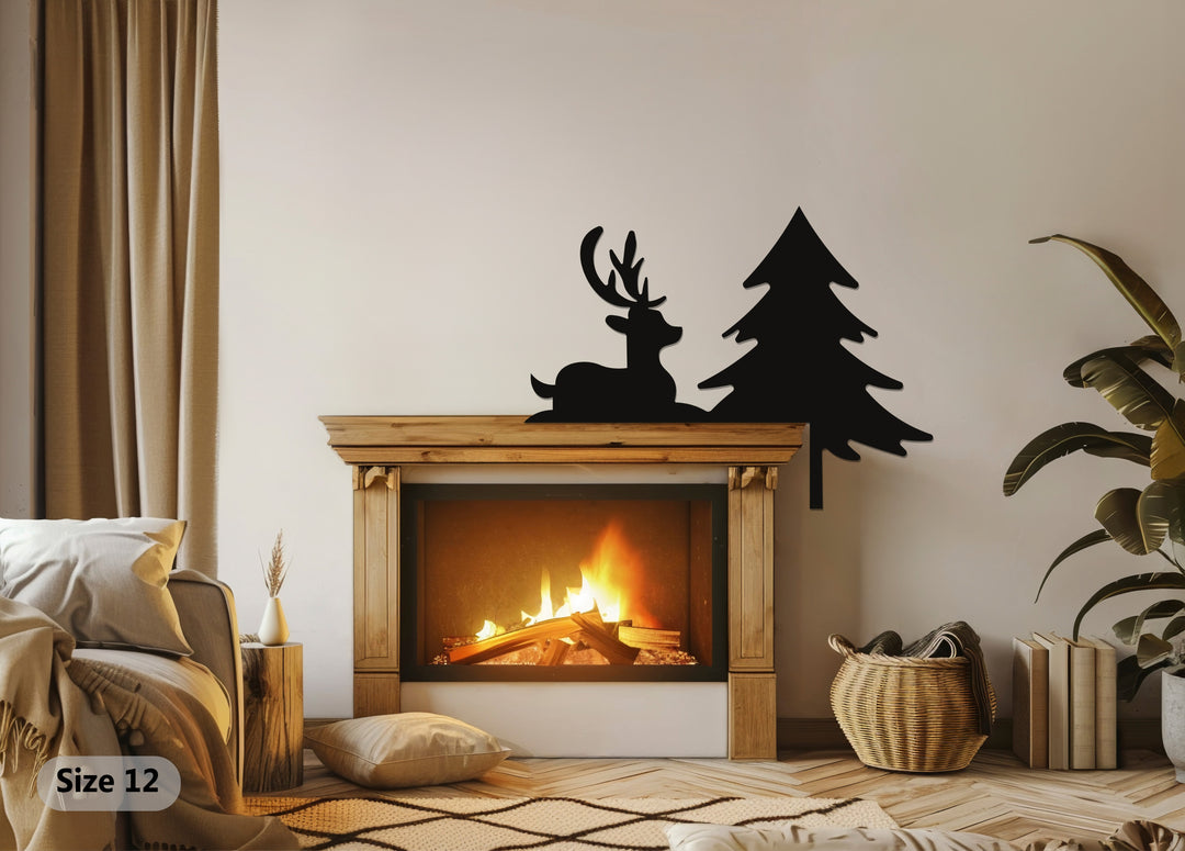 رنة صامتة وشجرة صنوبر - ديكور معدني للمدفأة لعيد الميلاد