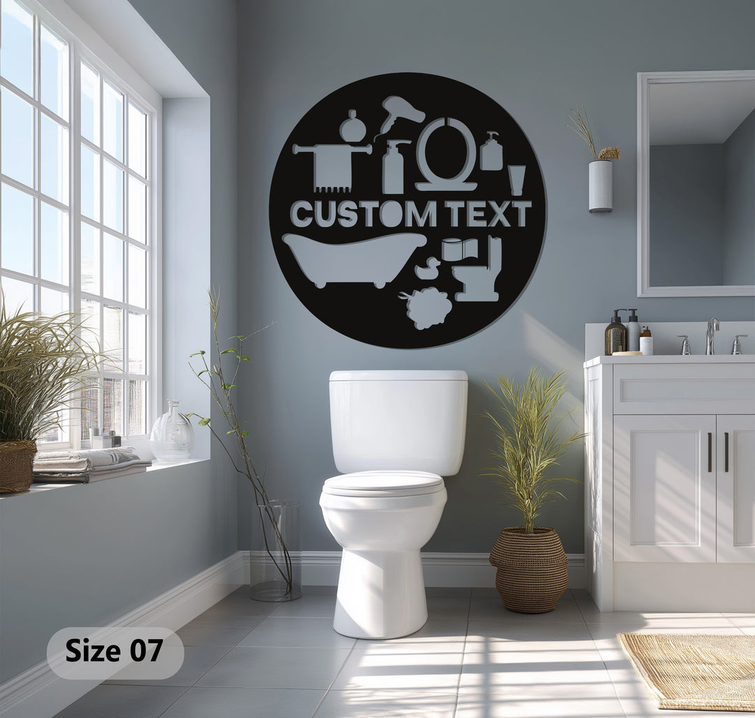 Personalized Bathroom Round Metal Wall Art – Custom Text Sign
