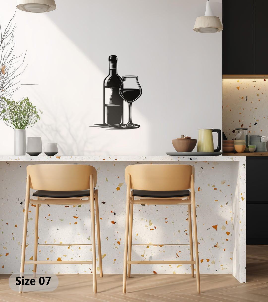 Wine Bottle & Glass Silhouette Metal Wall Art – Modern Bar & Kitchen Decor