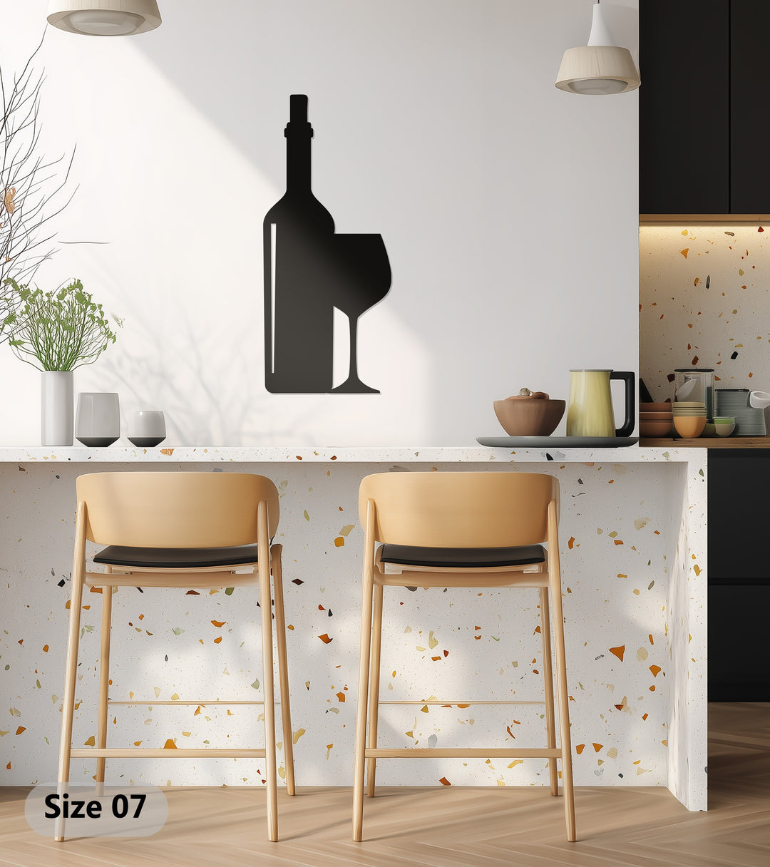 Wine Bottle & Glass – Modern Kitchen Metal Wall Art