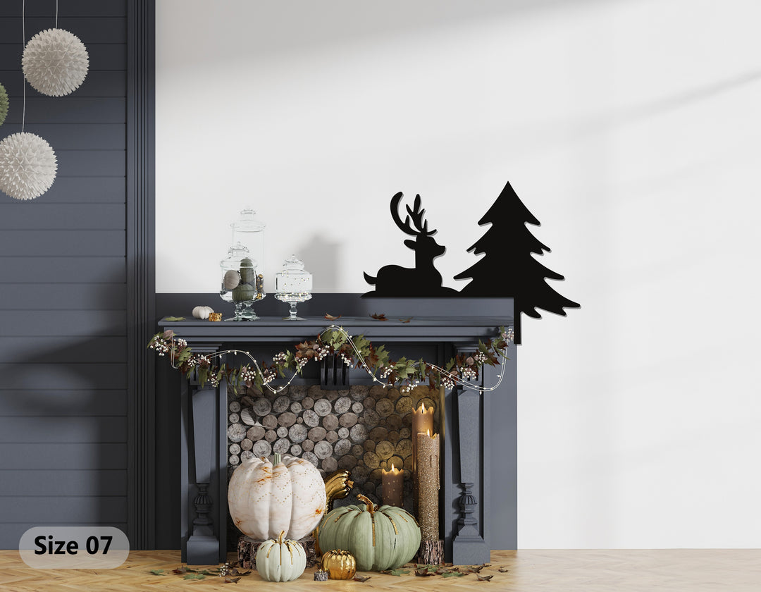 رنة صامتة وشجرة صنوبر - ديكور معدني للمدفأة لعيد الميلاد