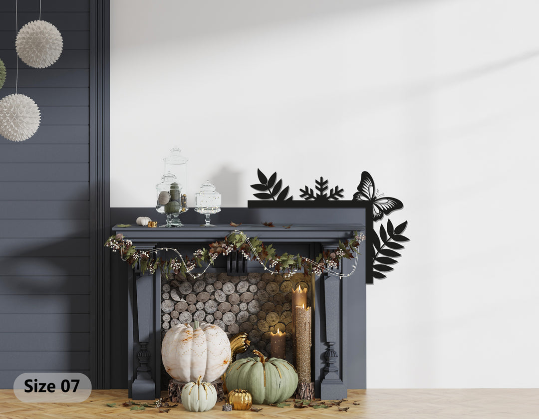 تناغم الطبيعة - ديكور معدني للمدفأة على شكل فراشة وورقة