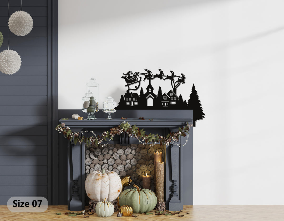 قرية ليلة عيد الميلاد – ديكور مدفأة معدني على شكل زلاجة سانتا