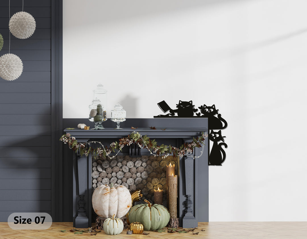 قطط مشاغبة – ديكور معدني مرح للمدفأة على شكل قطة