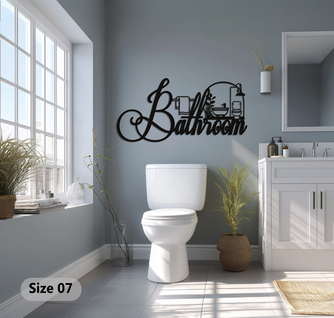 Elegant Script Bathroom – Modern Metal Wall Art Decor