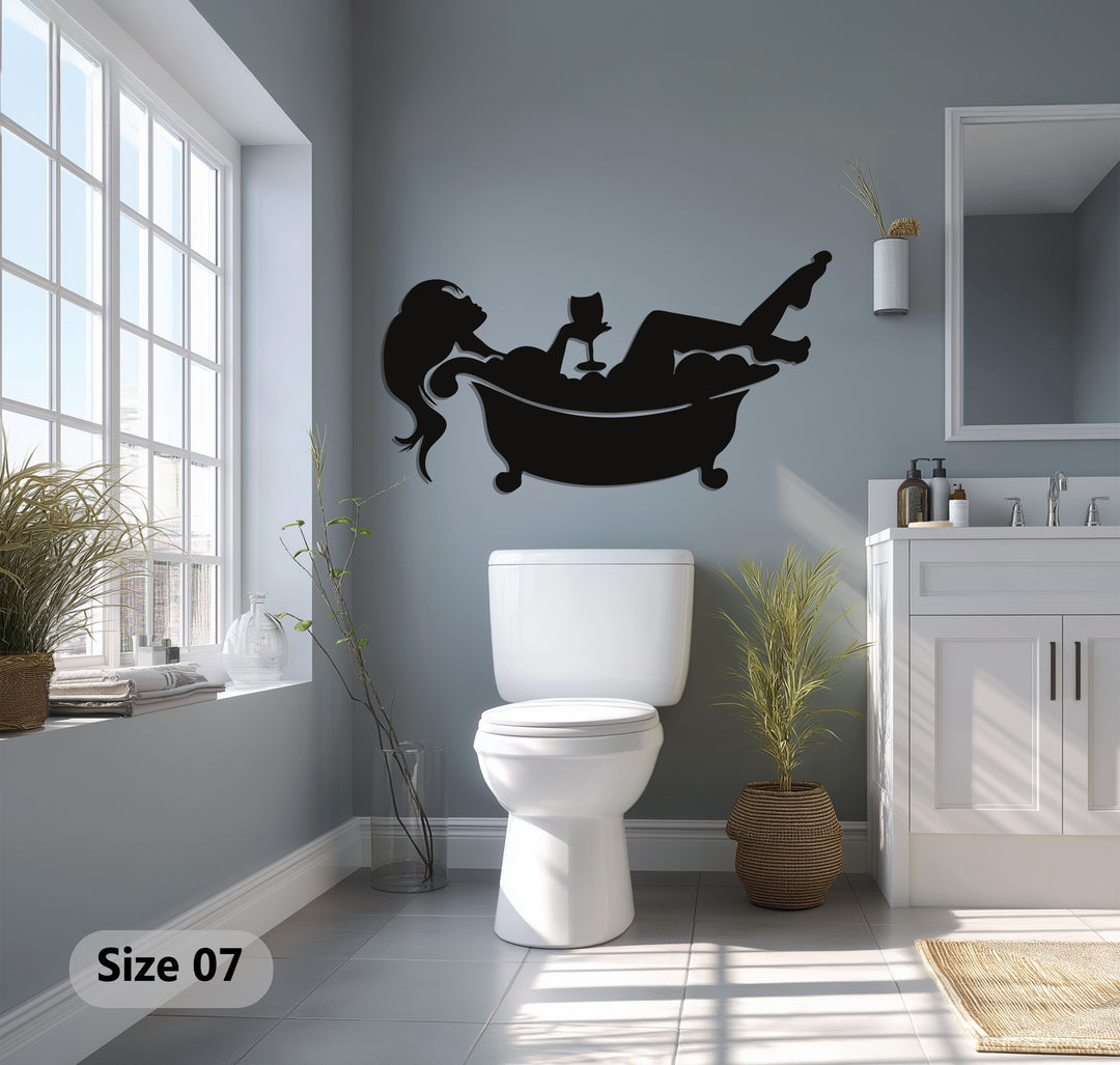 Woman in bathtub metal wall art for bathroom
