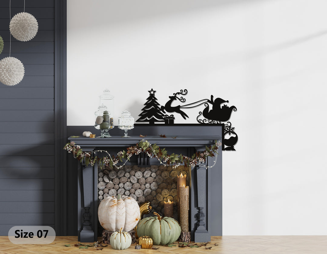 زلاجة سانتا وشجرة عيد الميلاد – ديكور معدني للمدفأة