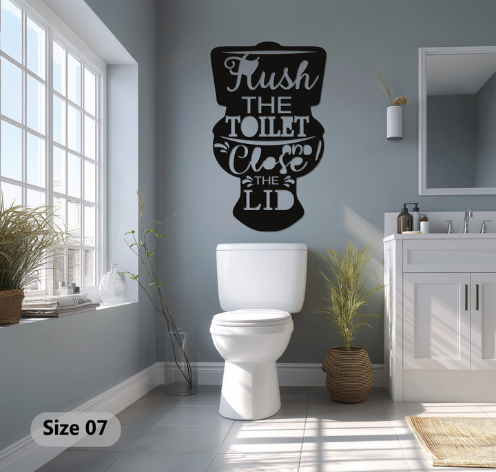 Toilet-shaped black metal wall art for bathrooms