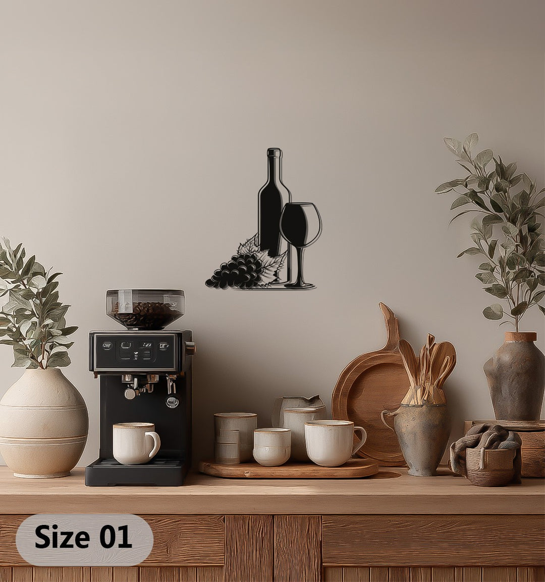 Wine Bottle & Glass Metal Wall Art – Modern Kitchen & Bar Decor