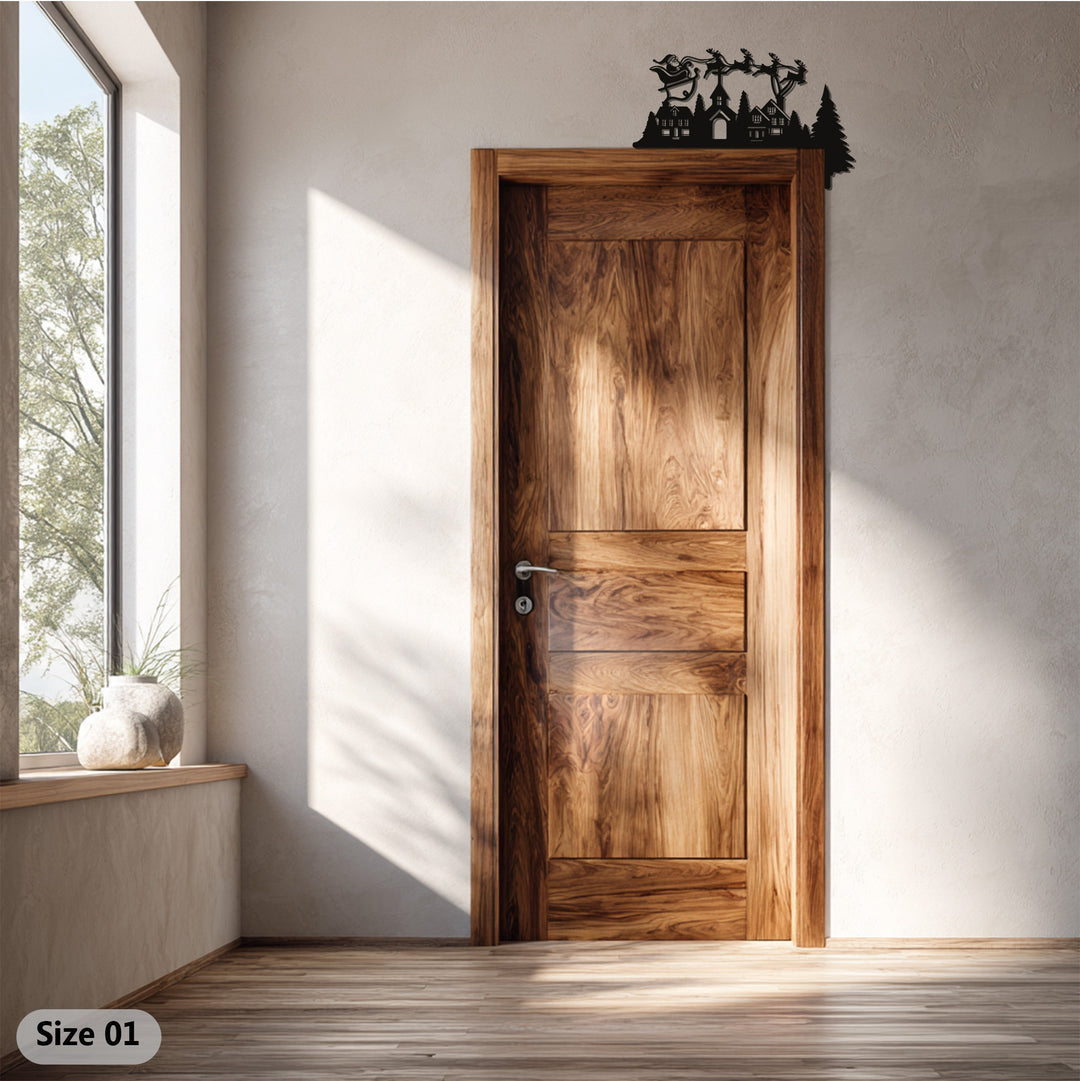 قرية ليلة عيد الميلاد – ديكور مدفأة معدني على شكل زلاجة سانتا