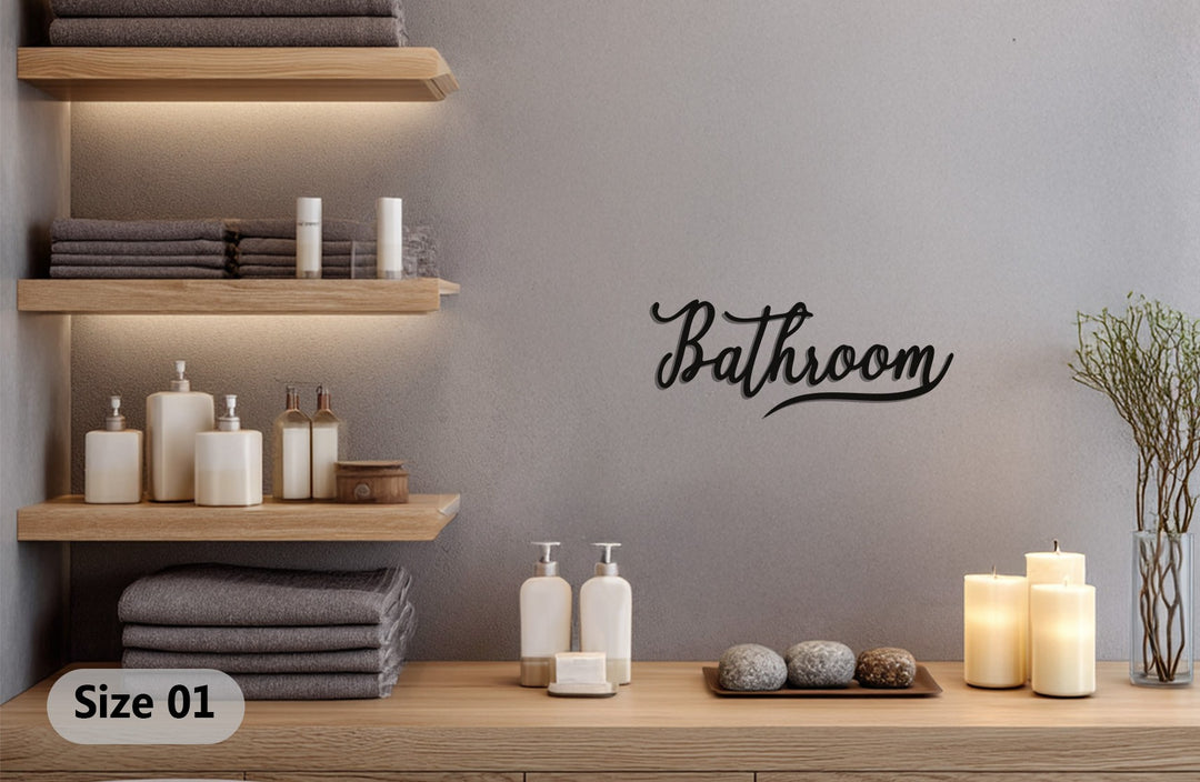 Elegant black metal bathroom wall sign