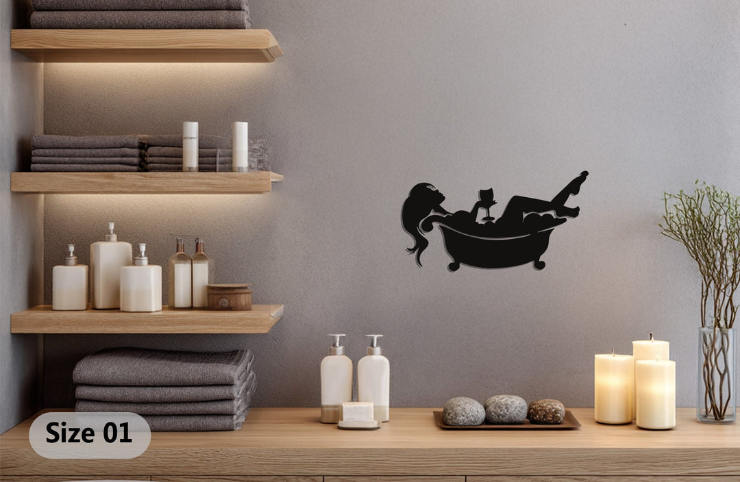 Relaxing Bath Silhouette – Modern Metal Bathroom Wall Art