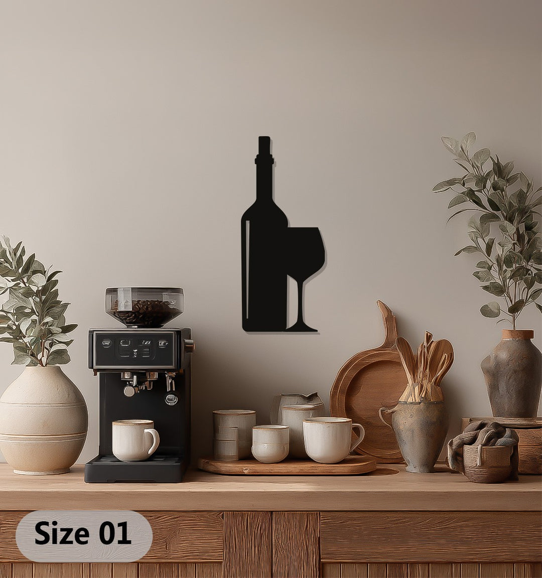 Wine Bottle & Glass – Modern Kitchen Metal Wall Art