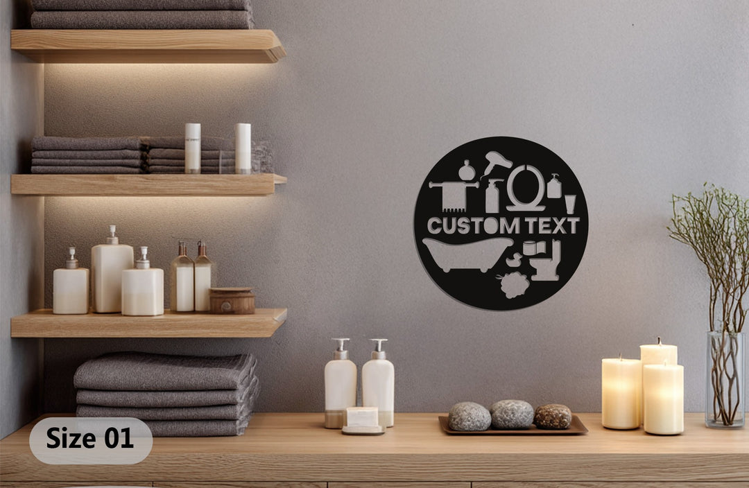 Personalized Bathroom Round Metal Wall Art – Custom Text Sign