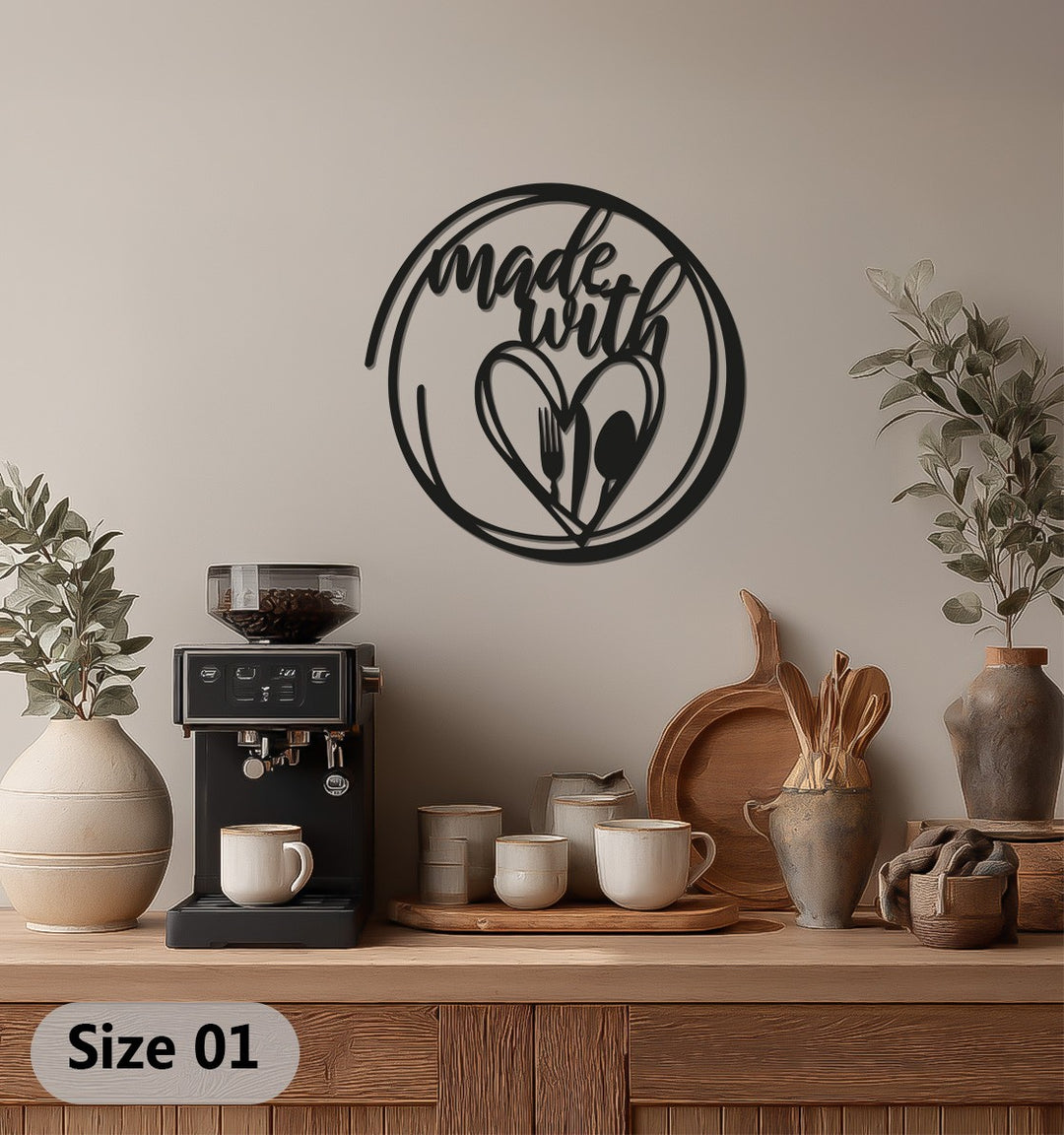 Made With Love – Heart & Cutlery Kitchen Metal Wall Art