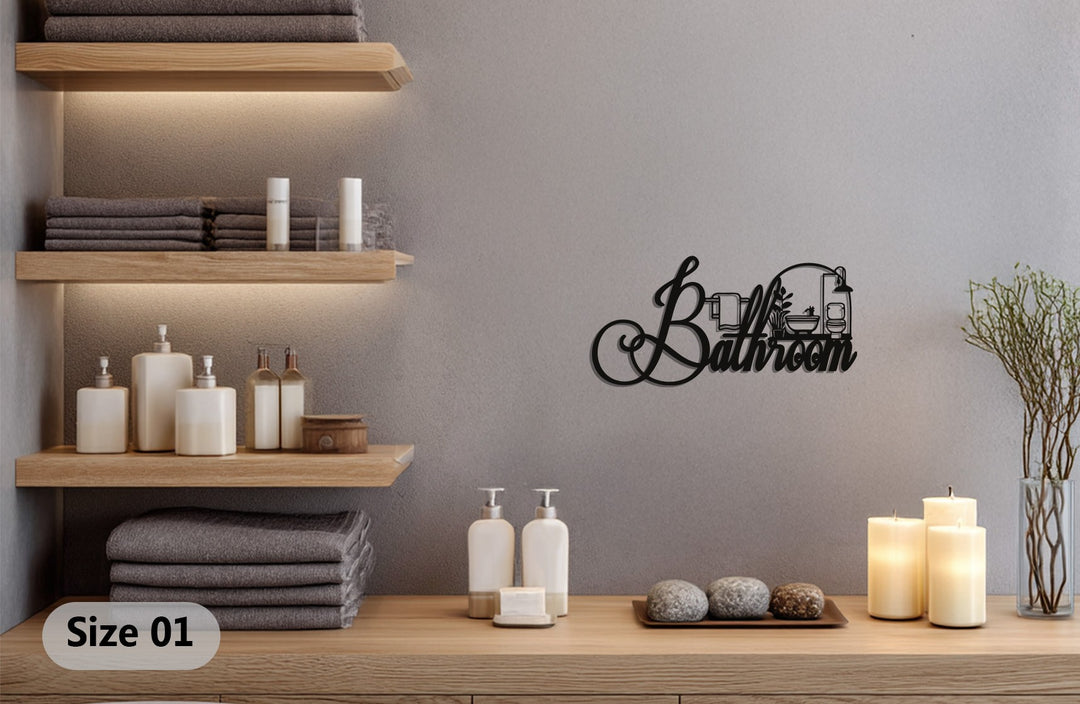Elegant Script Bathroom – Modern Metal Wall Art Decor