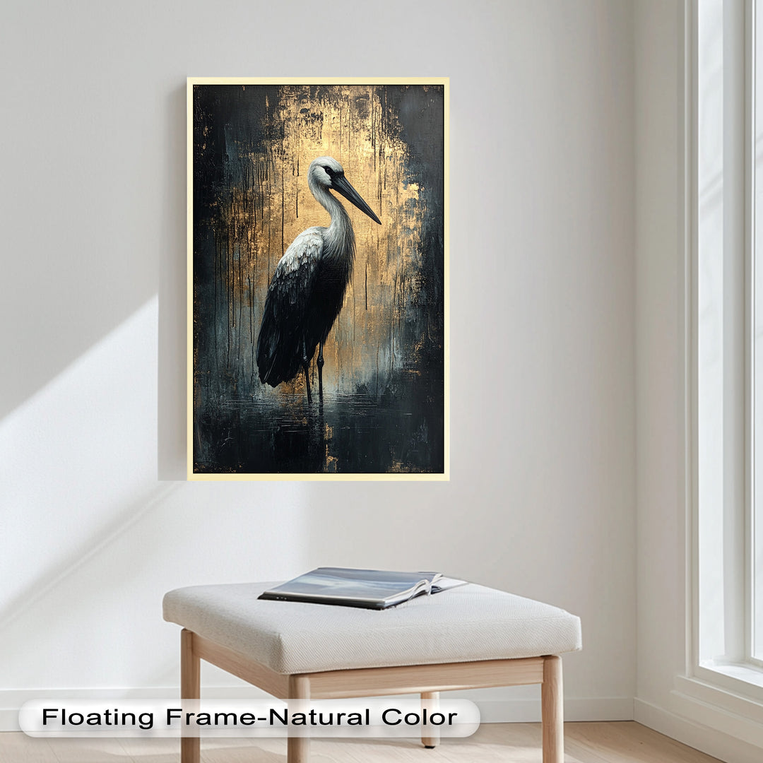 Golden Shadow Heron – Animal Oil Painting
