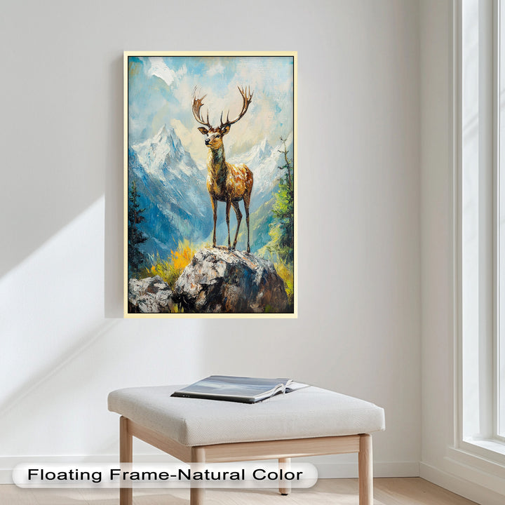 Stag in Mountain Landscape - Animal Oil Painting