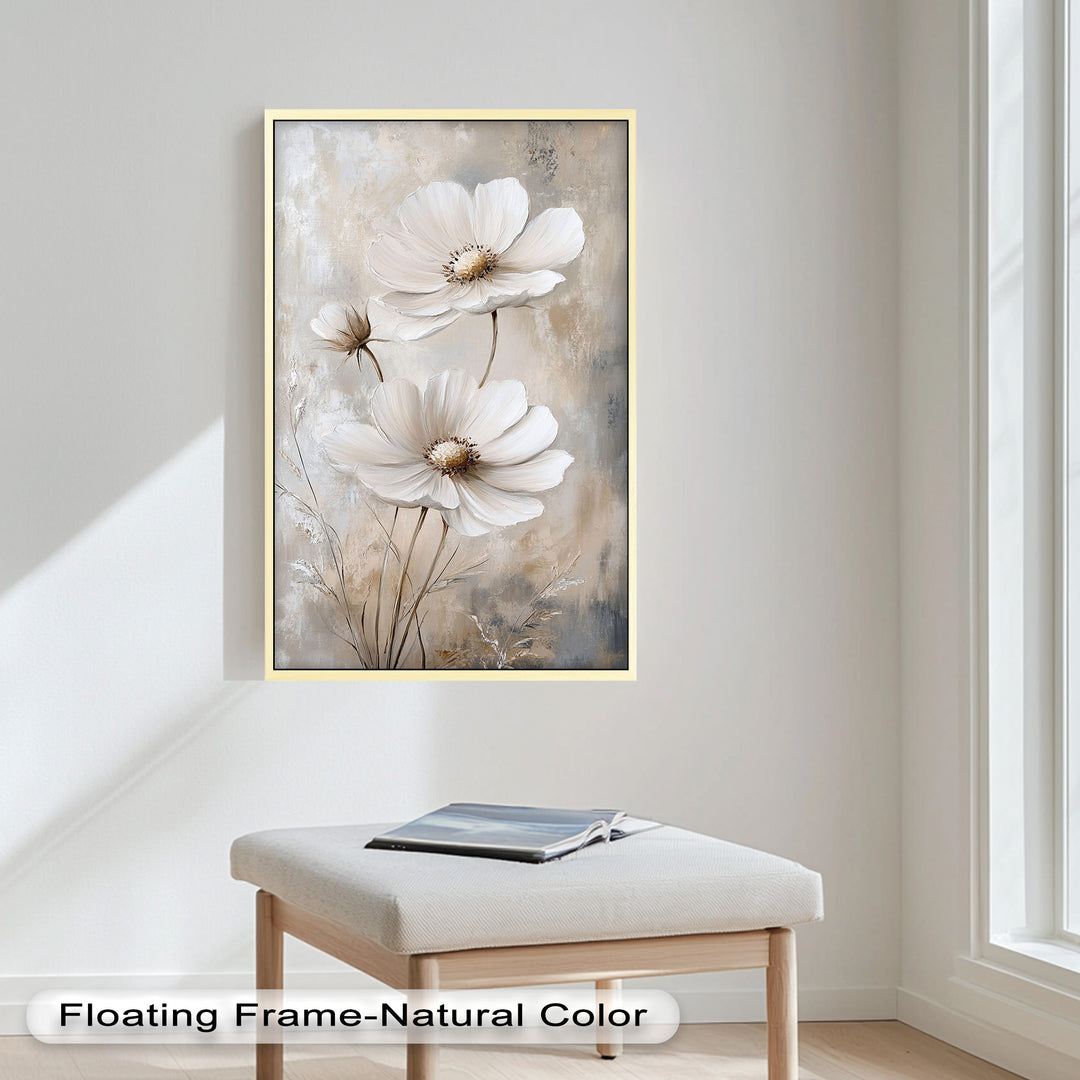Soft Ivory Blooms – Neutral Flower Oil Painting