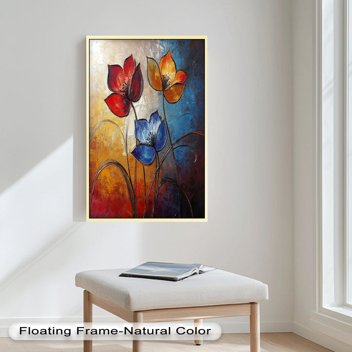 Eternal Bloom – Red, Yellow, and Blue Floral Oil Painting