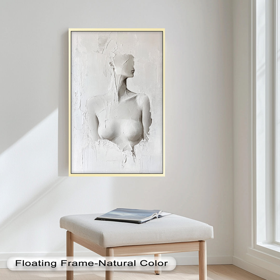 Silent Form – Minimalist White Abstract Female Oil Painting