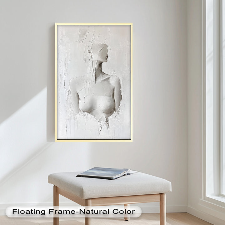 Silent Form – Minimalist White Abstract Female Oil Painting