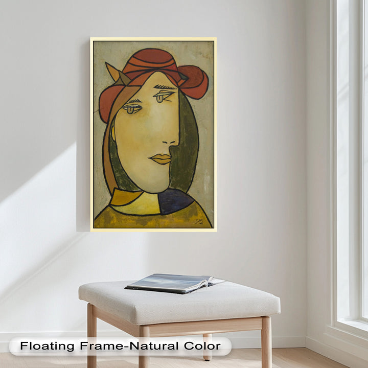 Melancholy in Red Hat – Minimalist Portrait Picasso Oil Painting